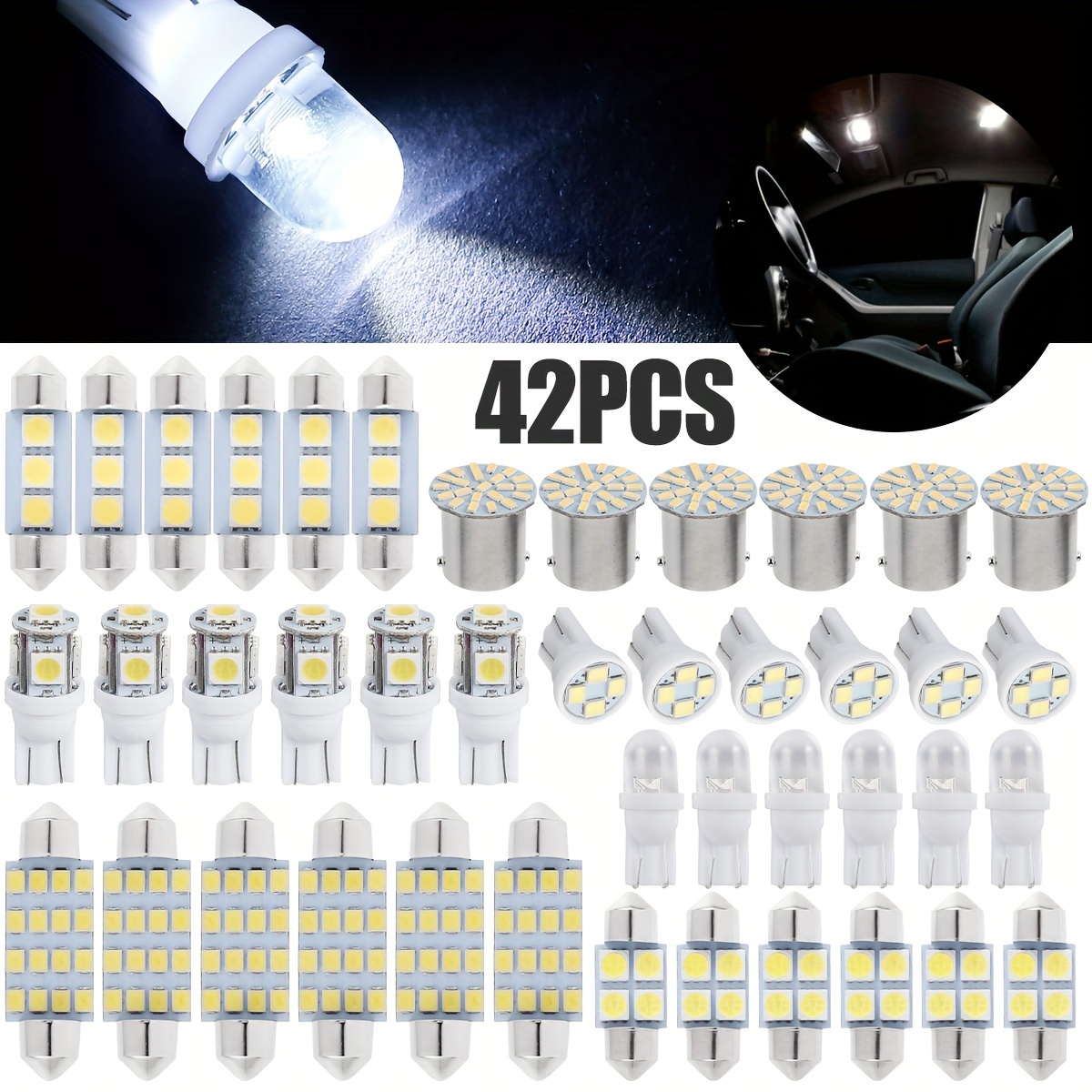 LAMPADINE LED LUCI POSIZIONE TARGA INTERNI AUTO T10 4 SMD 1210 W5W XENON  6000K BIANCO