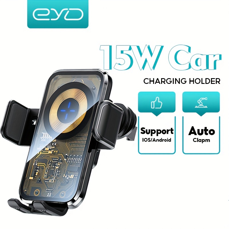 Cargador de coche inalámbrico, soporte para teléfono, sensor inteligente  infrarrojo automático de sujeción Qi 15 W, rápido, universal, ajustable