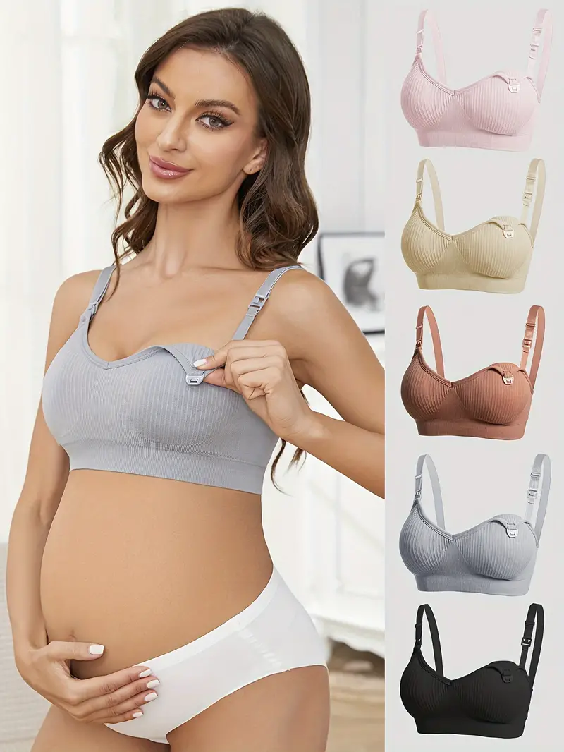 Women's Maternity Solid 5Pcs Bra Set, Breast Feeding Underwear, Pregnant  Women's Clothing