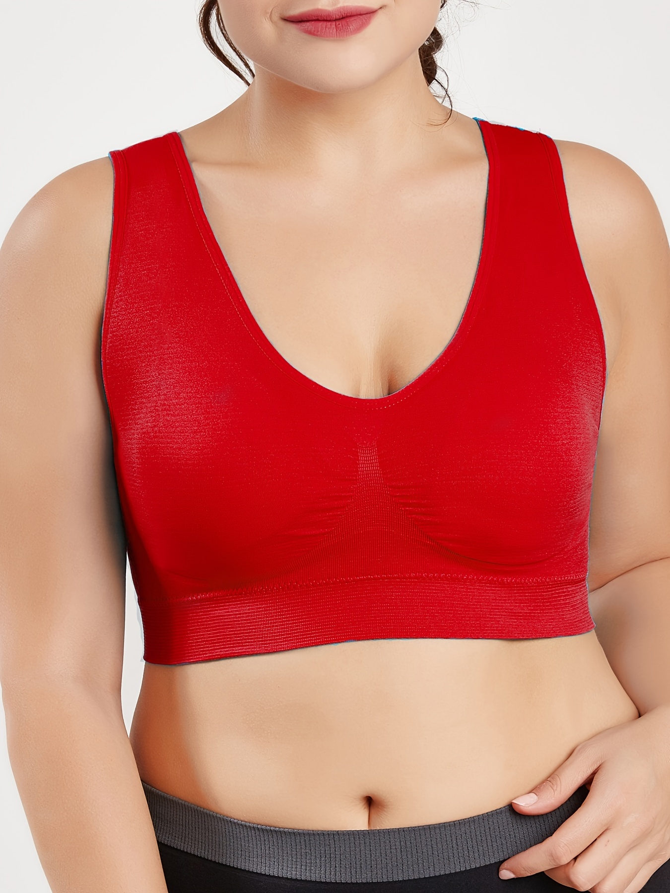 Plus Size Basic Bras Set Women's Plus Solid Wireless - Temu Mexico