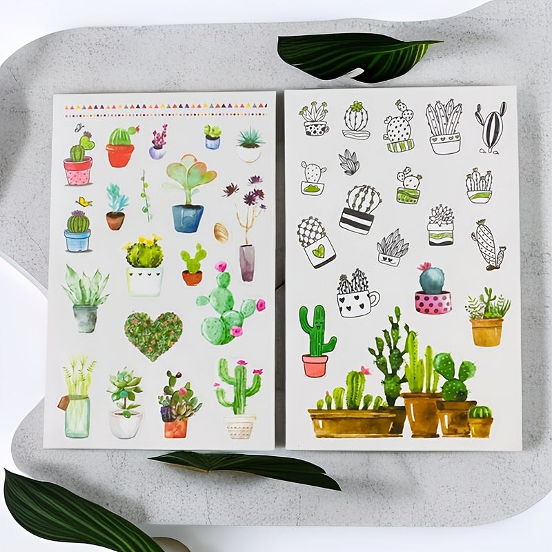 100pcs Green Plant Stickers,Potted Plant Floral Decals Stickers For Laptop  Water Bottles Phone Computer Decal