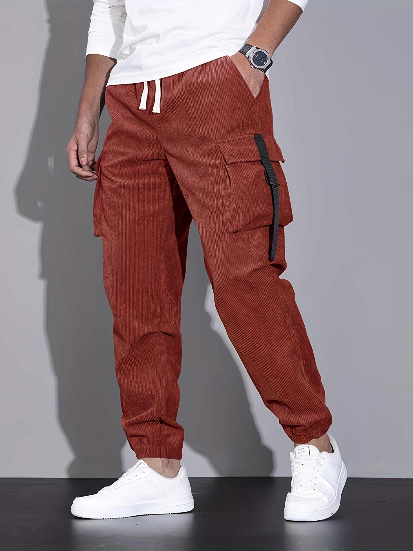 Guys Drawstring Waist Corduroy Cargo Pants