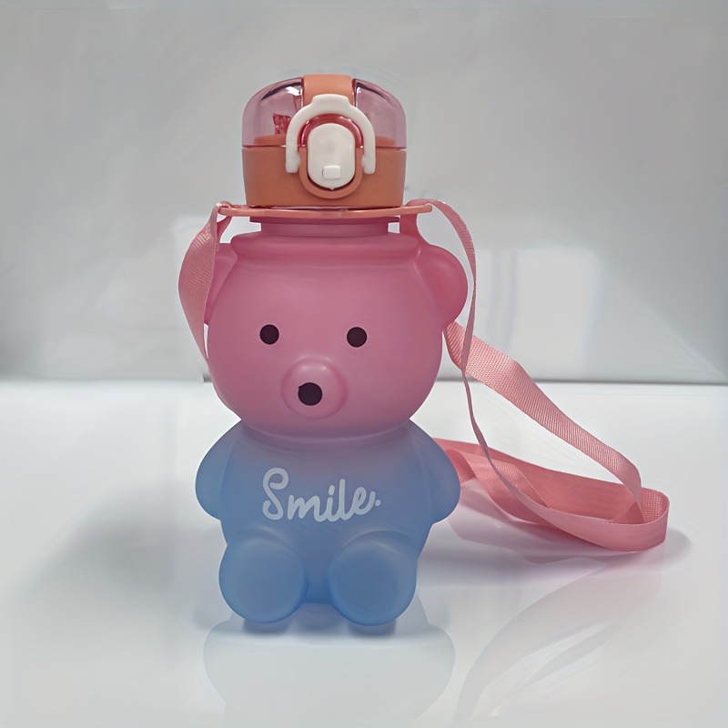 1pc Pink Bear Shaped Drinking Cup With Straw