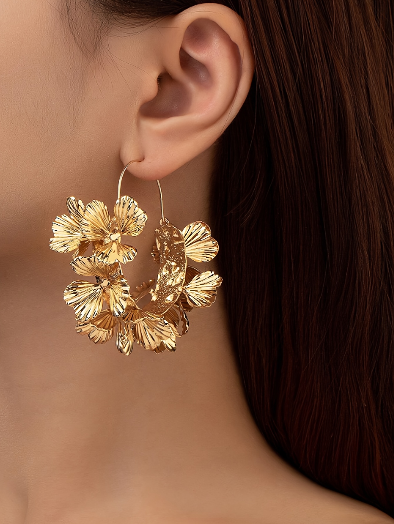 a pair of elegant exaggerated and gorgeous flower ring earrings for womens festivals birthdays dates balls banquets weddings parties vacations and shopping accessories details 0