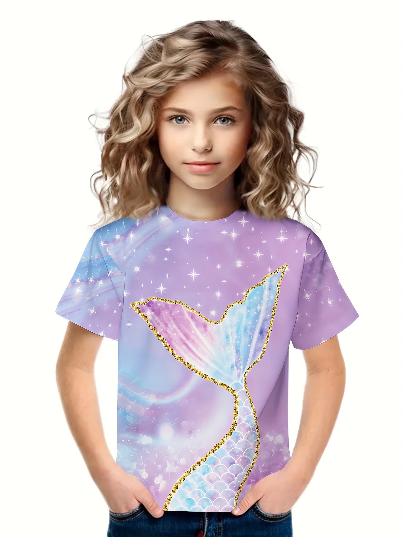 Casual Comfy 3d Mermaid Tail Print Short Sleeve T shirt - Temu Canada