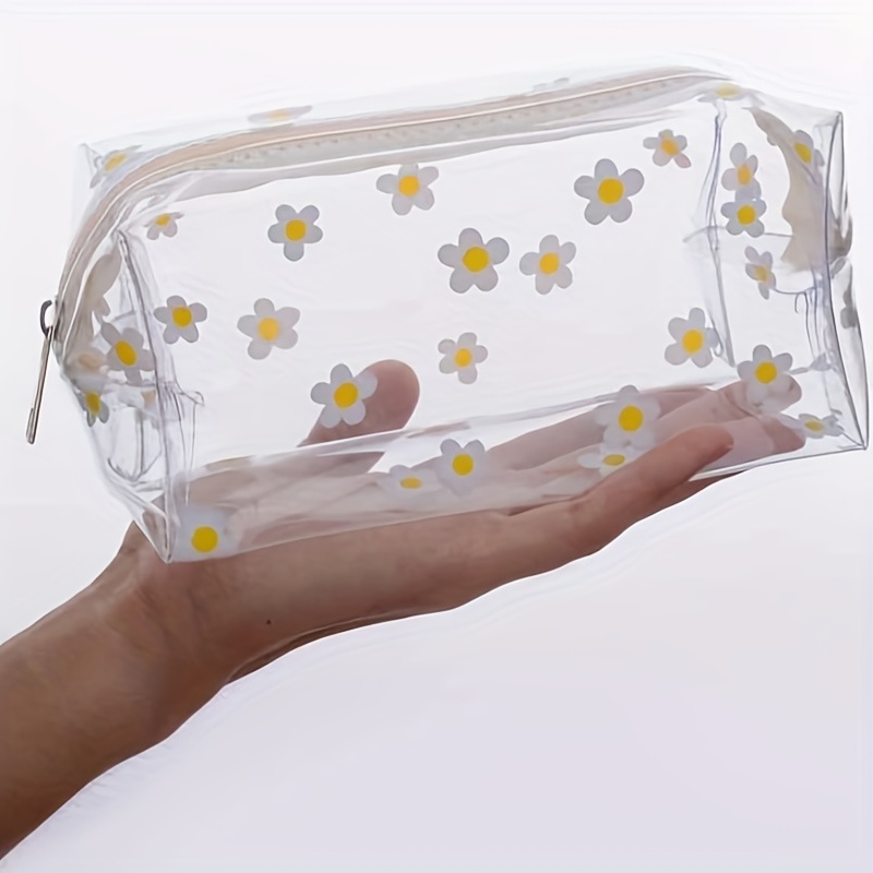 1pc Daisy Print Clear Pencil Case, Cute Waterproof Pencil Bag For Household