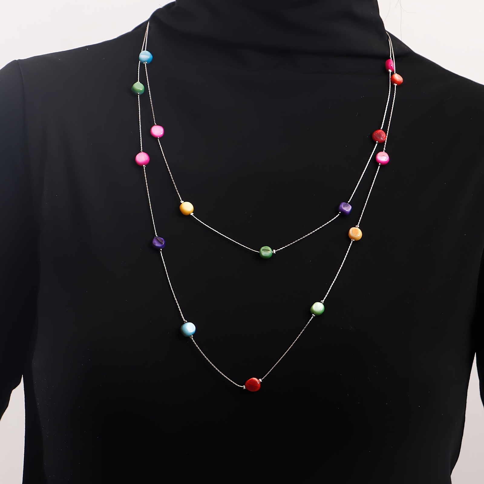 

Colorful Beads Layered Necklace Personalized Creative Long Necklace Boho Style Sweater Matching Necklace For Women