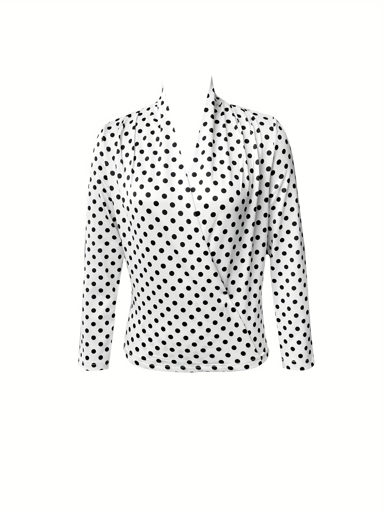 Women's Blouses Polka Dot V Neck Blouse Black and White L, Size: Large (8-10)