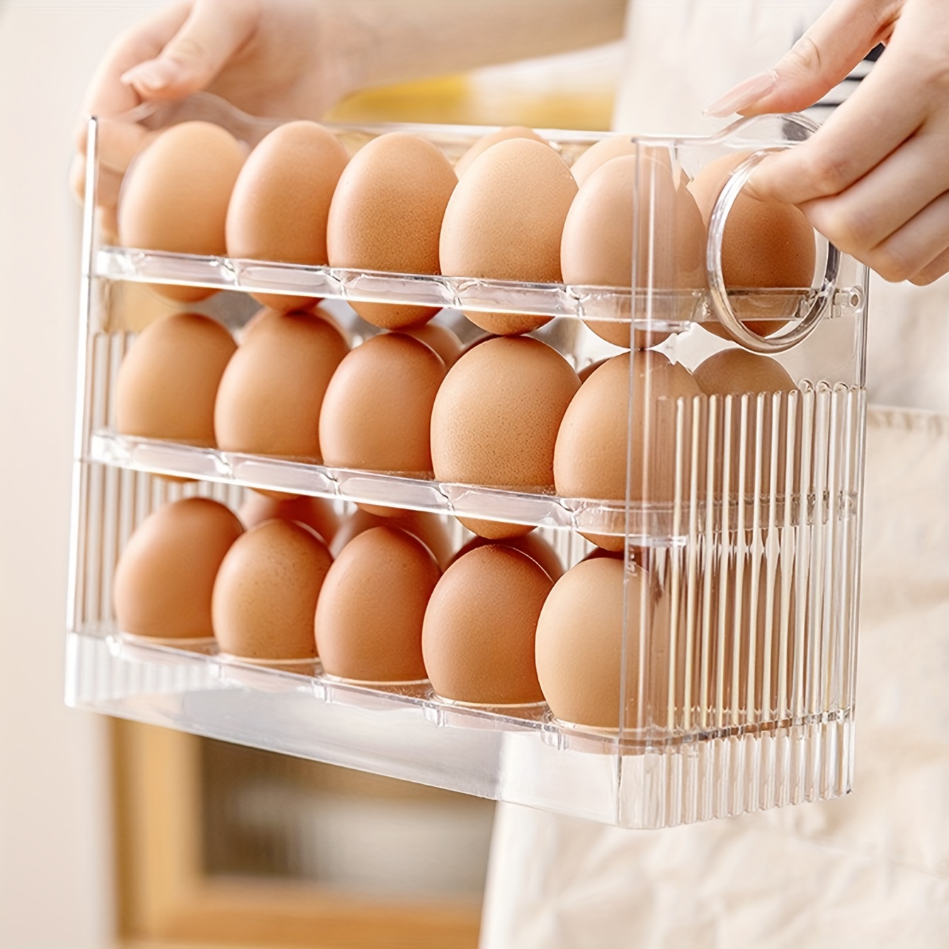 1pc Refrigerator Egg Storage Box, Side Door Narrow Multi-layer Flip Egg  Box, Fresh Egg Tray Holder