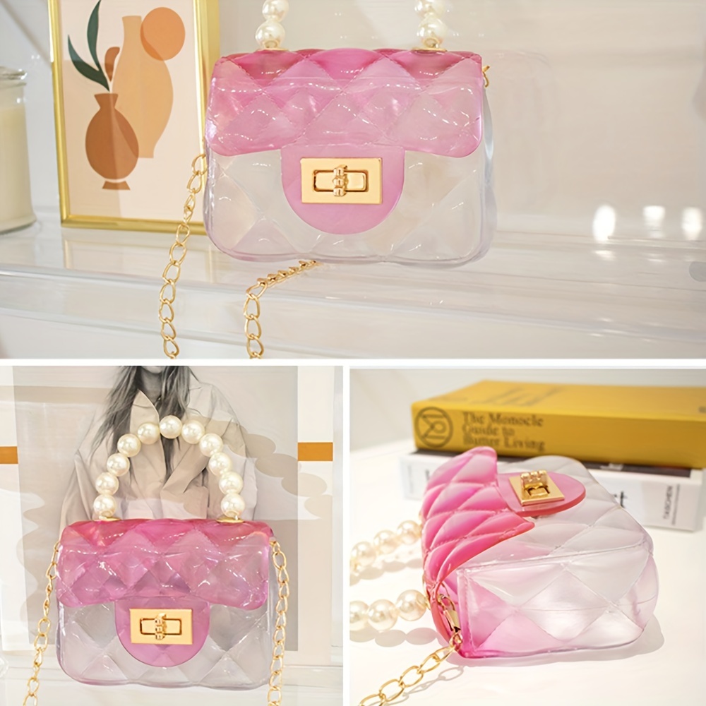 Mini Clear Pvc Jelly Bag, Argyle Embossed Chain Crossbody Bag, Women's Faux  Pearl Handle Flap Purse (4.72*3.54*1.57) Inch - Temu Netherlands