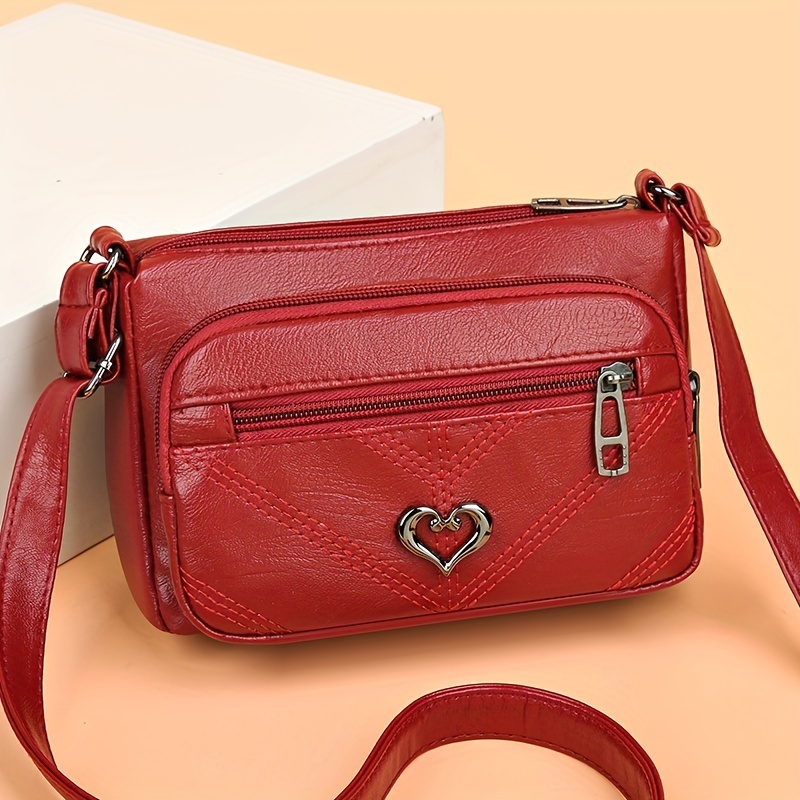 Heart Decor Crossbody Bag, Vintage Multi Pockets Shoulder Bag, Women's Faux  Leather Purse - Temu