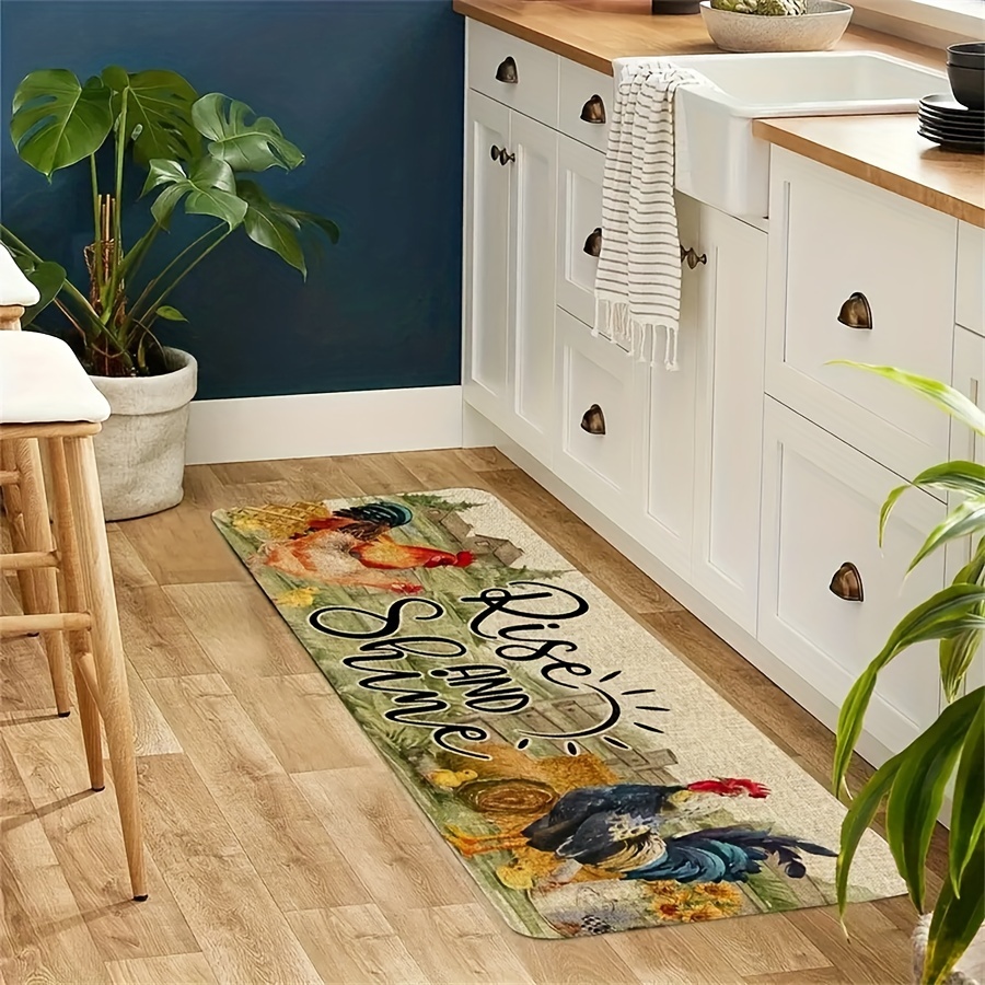 1pc Polyester Kitchen Rug, Modern Hen Pattern Kitchen Mat For Kitchen