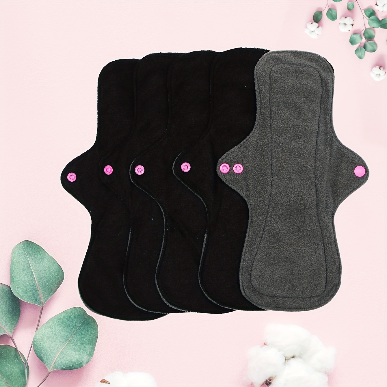 5Pack Charcoal Bamboo Cloth Menstrual Pads,Reusable Sanitary Pads,Washable  Panty Liner Heavy Flow Overnight Sanitary Pads