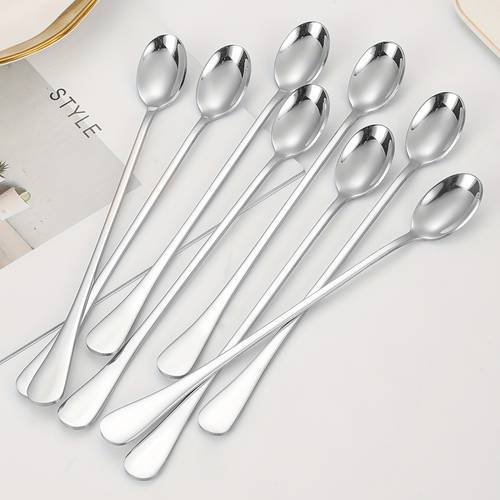 8pcs set long handle stainless steel dessert spoon set perfect for ice tea cocktails coffee ice cream and bar mixing kitchen tools and supplies
