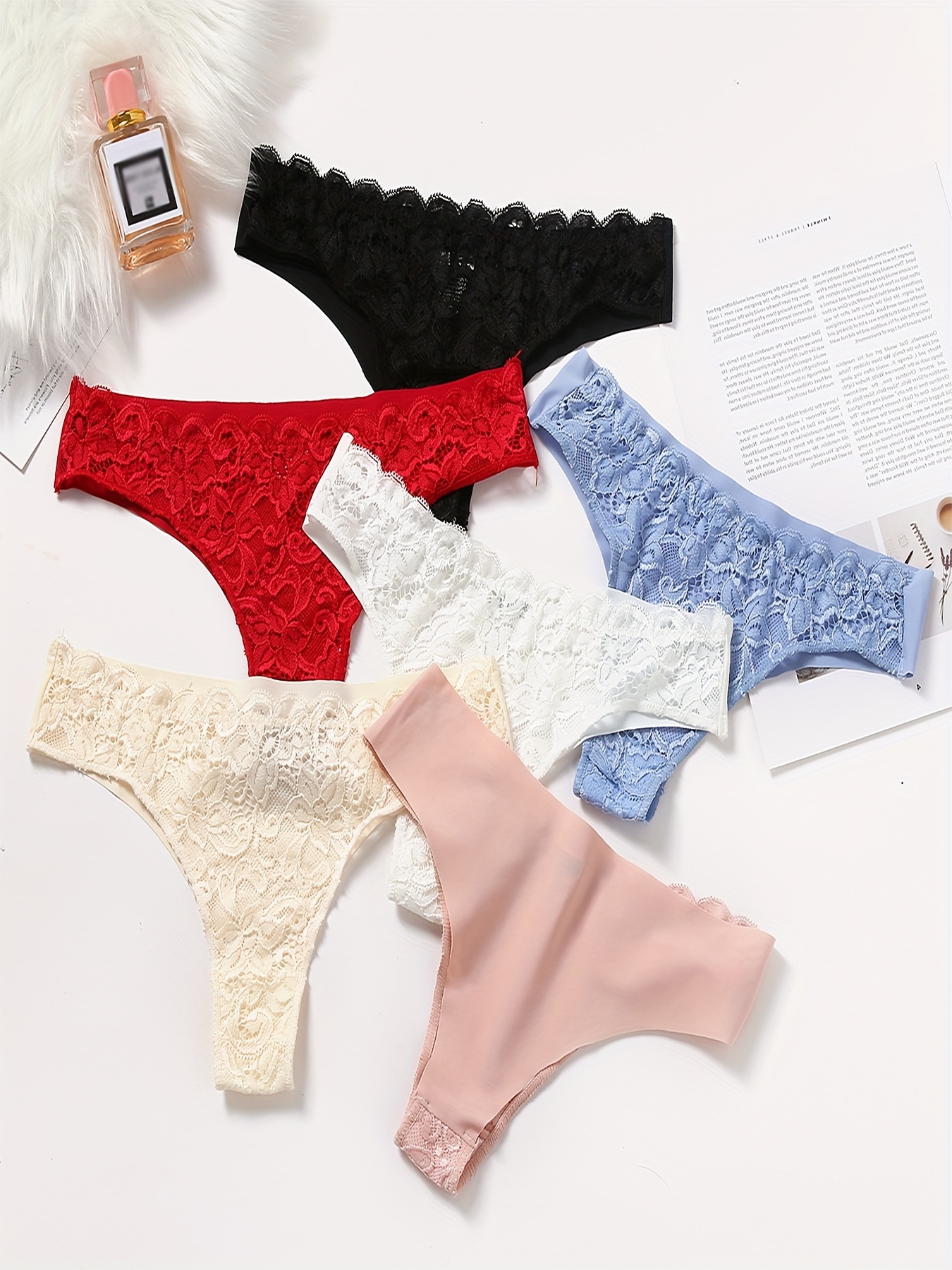 Women's Contrast Lace Thongs Underwear Low G string - Temu