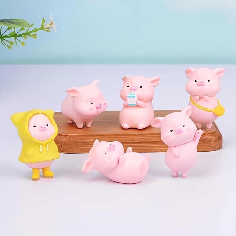 13 Pieces Cute Pink Piggy Miniature Figurines Pig Cake Toppers Mini Resin  Pig Figurines Toys Garden Miniature Moss Landscape DIY Terrarium Crafts for