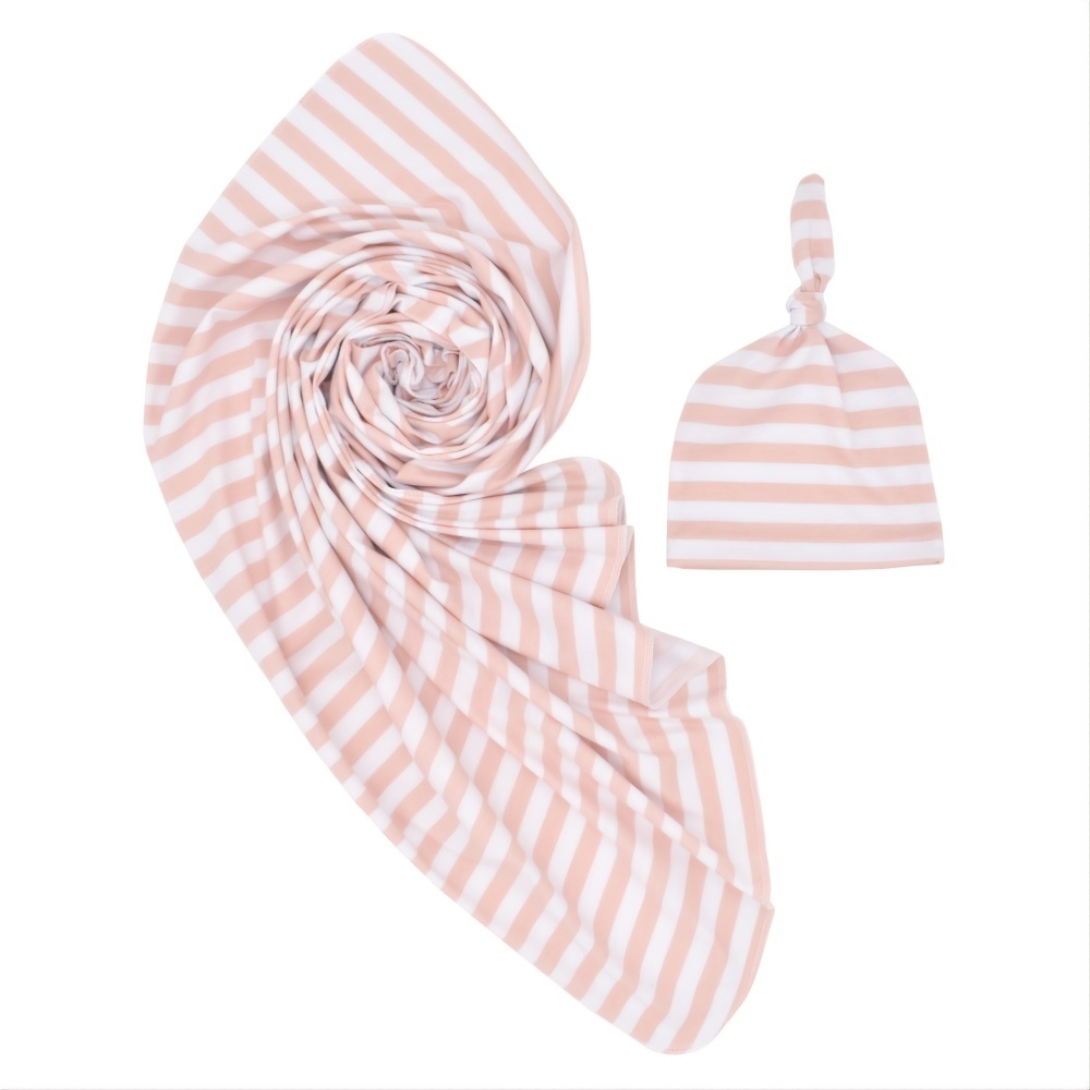 Newborn Cotton Striped Wrapping Fetal Cap and Blanket Set