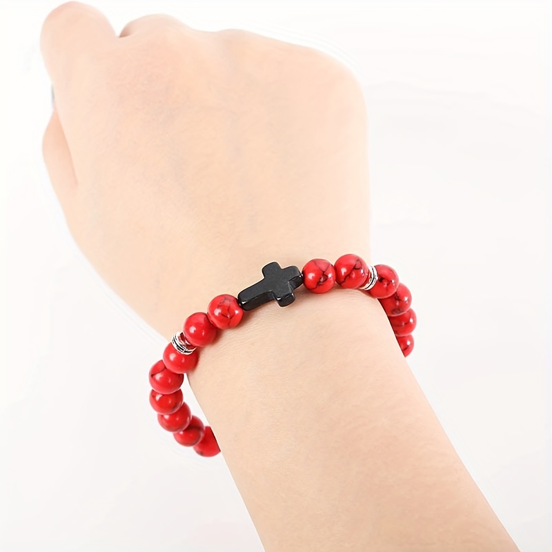 1pc Cross Beads Pendant Bracelets Natural Lava Pine Bracelet Women Yoga  Jewelry