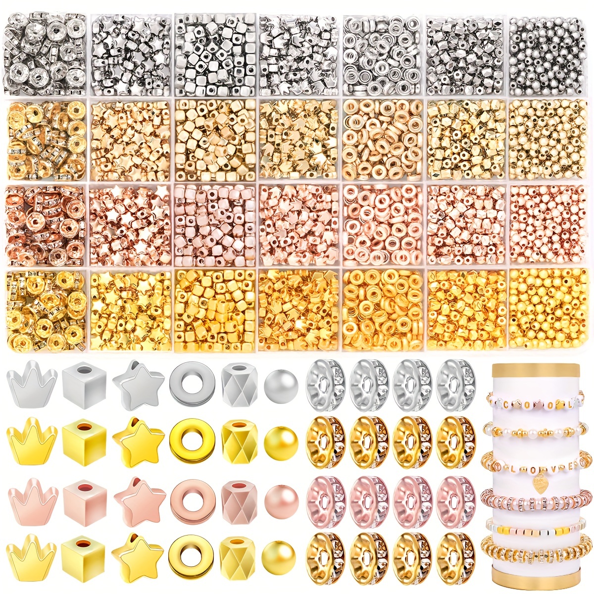 1 Set Gold Spacer Beads for Jewelry Making, Gold Round Beads and Gold Flat  Clay Beads for Bracelets Making, Small Gold Filled Beads for Jewelry Making