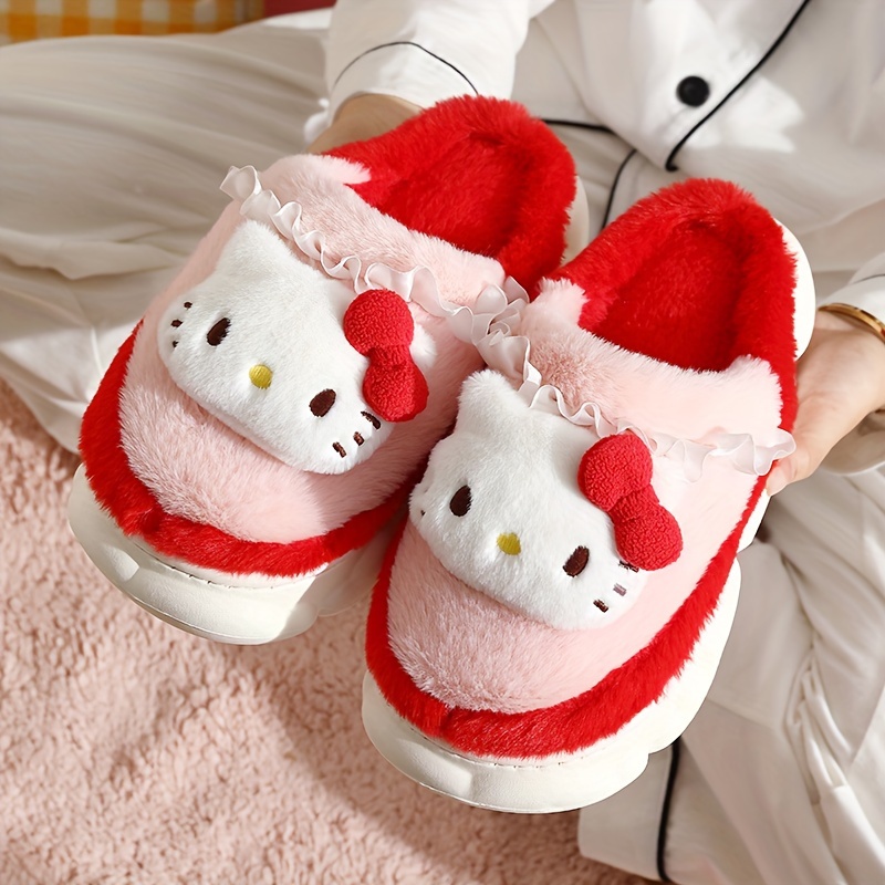 Sanrio kawaii Kuromi Cinnamoroll Hello Kitty Plush Shoes Slippers Women  Home Cotton Slippers Warm Winter Girlfriend Christmas Gi 