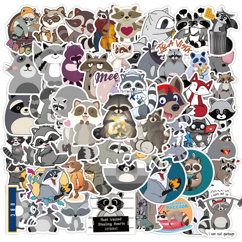 New Raccoon Doodle Stickers Cute Cartoon Waterproof Stickers - Temu