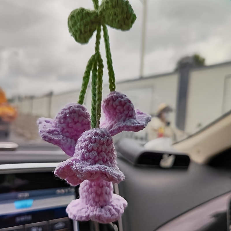1pc Hot Lily Of The Valley Float Hanging Rearview Mirror Pendant Hand-crocheted Car Supplies Wool Woven Hanging