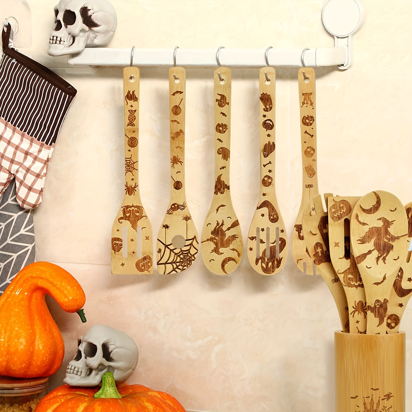 Halloween Wooden Kitchen Utensils Set, Happy Halloween Pattern Kitchenware  Set, Perfect For Cooking, Decorating, Gifting, Non-stick Utensils Halloween  Gift For Friends, Halloween Decoration, Halloween Gift, Household Gadgets -  Temu