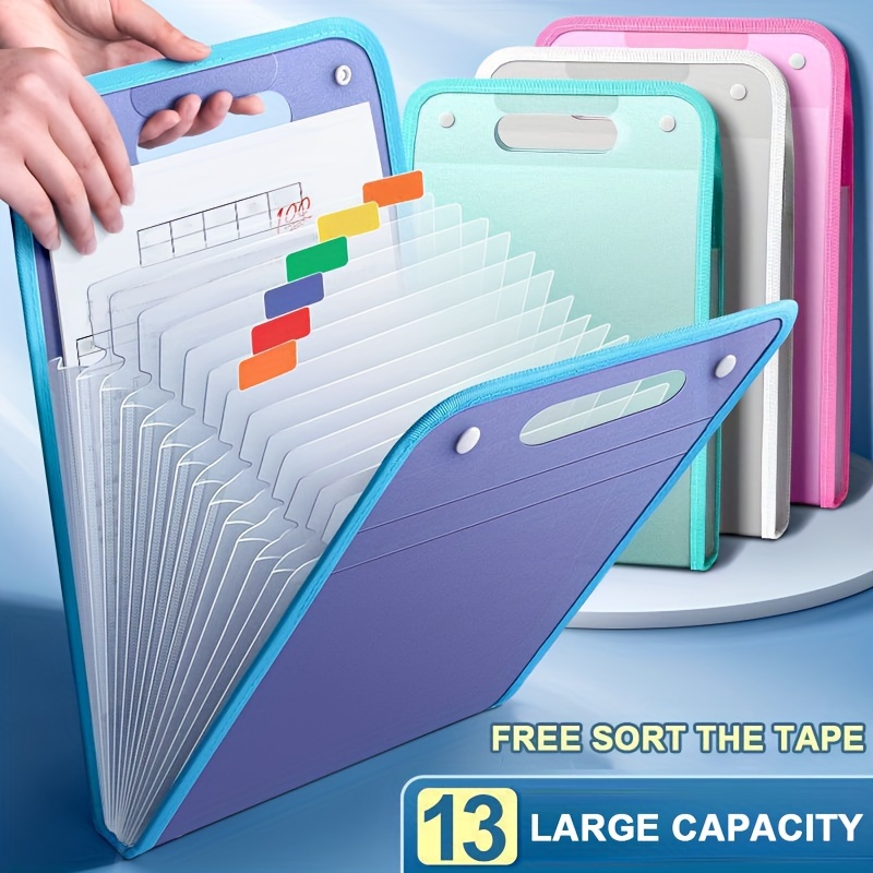 

1pc Portable File Storage Bag, Large Capacity 13-tier Vertical File Bag, Durable Pp Material A4 Document Storage Organizer, Expanding File Folder Art Supplies