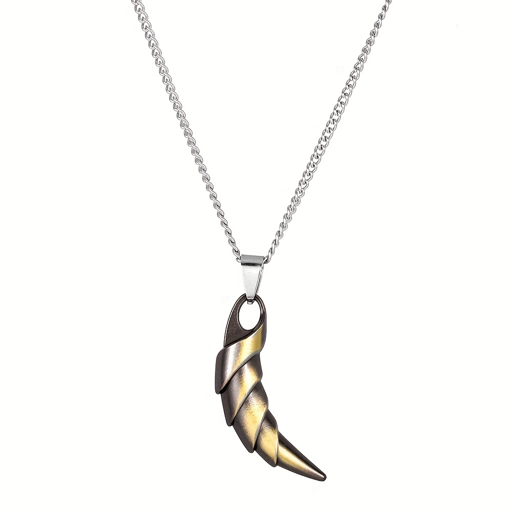 Collier Homme Dent De Loup - Pendentif En œil De Tigre AAA - Chaîne Maille Vénitienne Acier Inoxydable 50 Cm - Boîte Cadeau Incluse