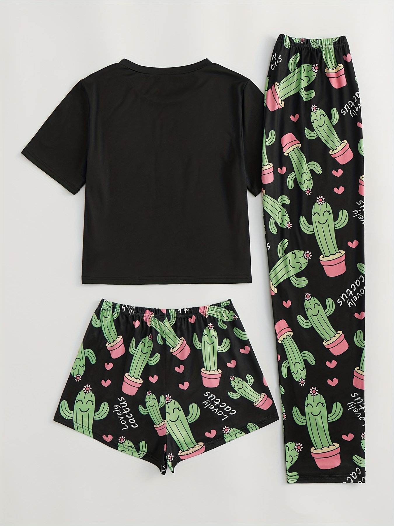 Cactus Print Pajama Set Short Sleeve T-shirt & Shorts