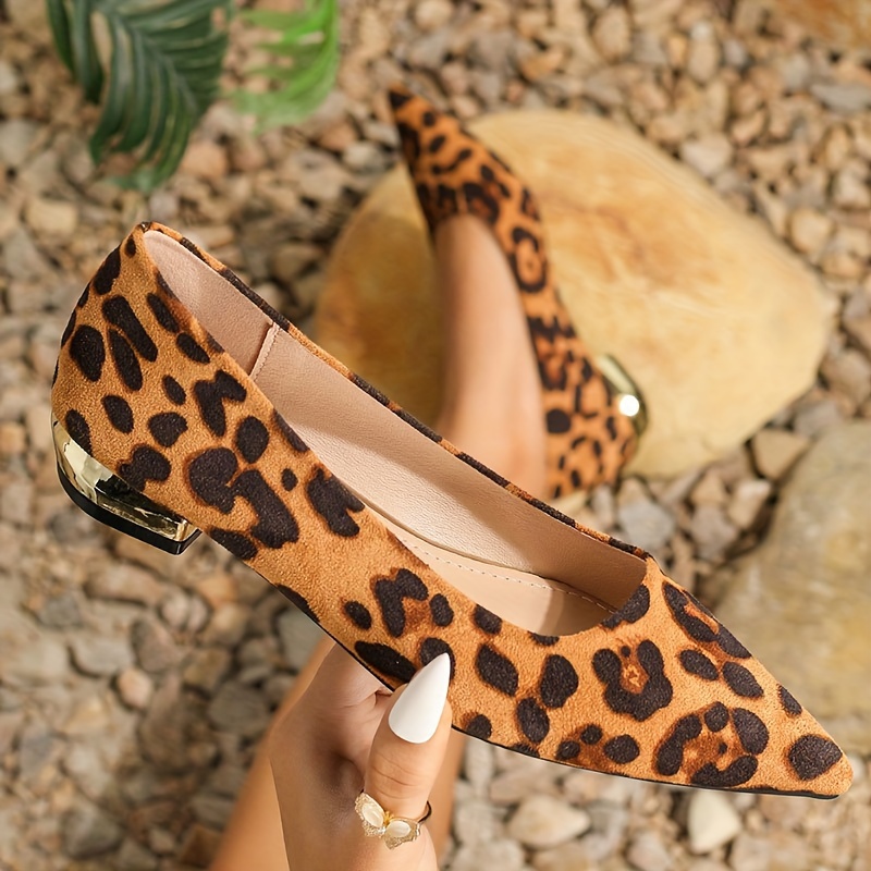 Women's Leopard Print Flat Shoes Causal Pointed Toe Solid - Temu