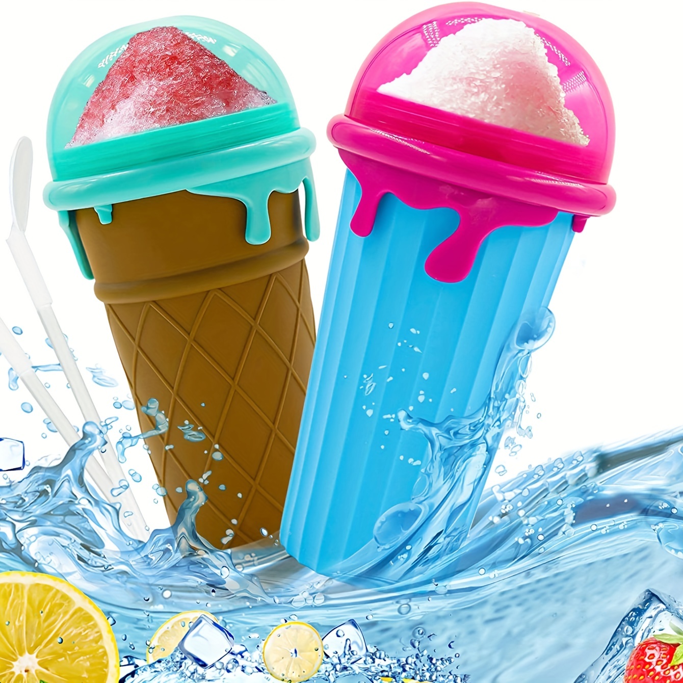 Slushie Maker Cup, Smoothie Silicon Cup, Frozen Magic Squeeze Cup Homemade  Milk Shake Ice Cream Maker Cooling Cup DIY for Kids and Family  (Yellow+Pink) 