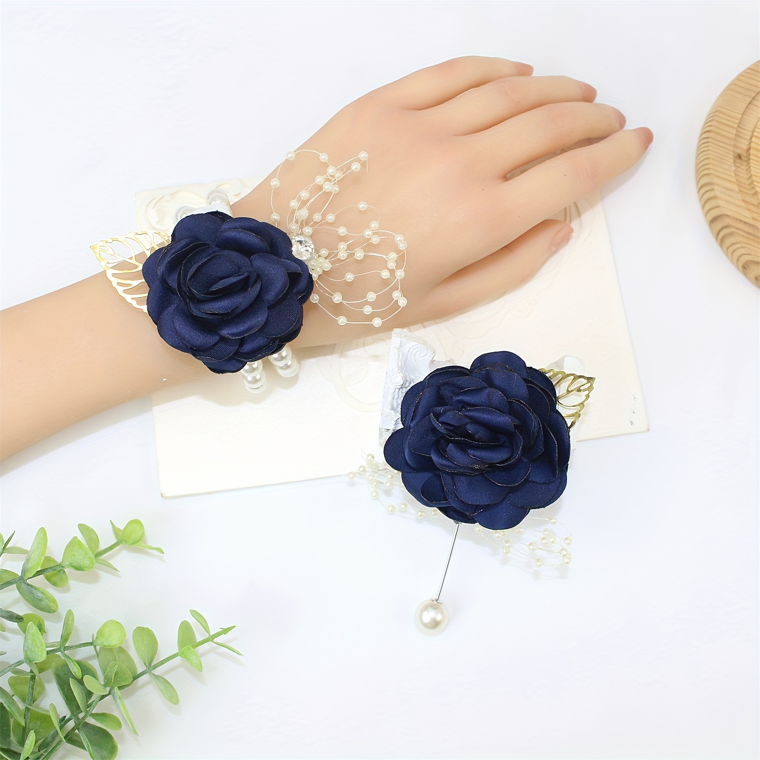1 Set of Wrist Corsage Boutonniere Set Artificial Flower Wrist Corsage  Bracelets Set for Celebration 