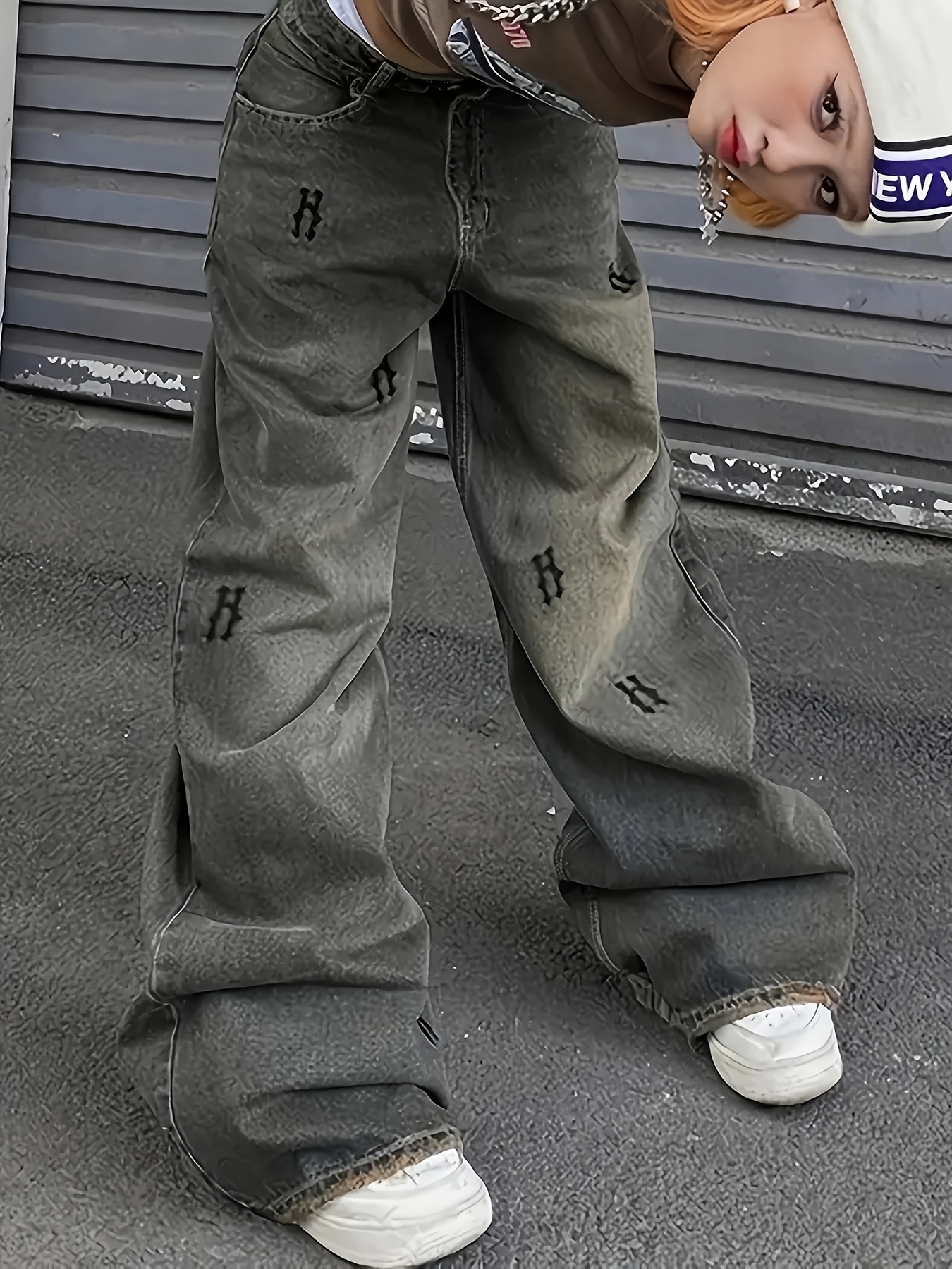 Y2.k Baggy Jeans For Men Wide Leg Straight Denim Pants Hop Loose Trousers  Streetwear