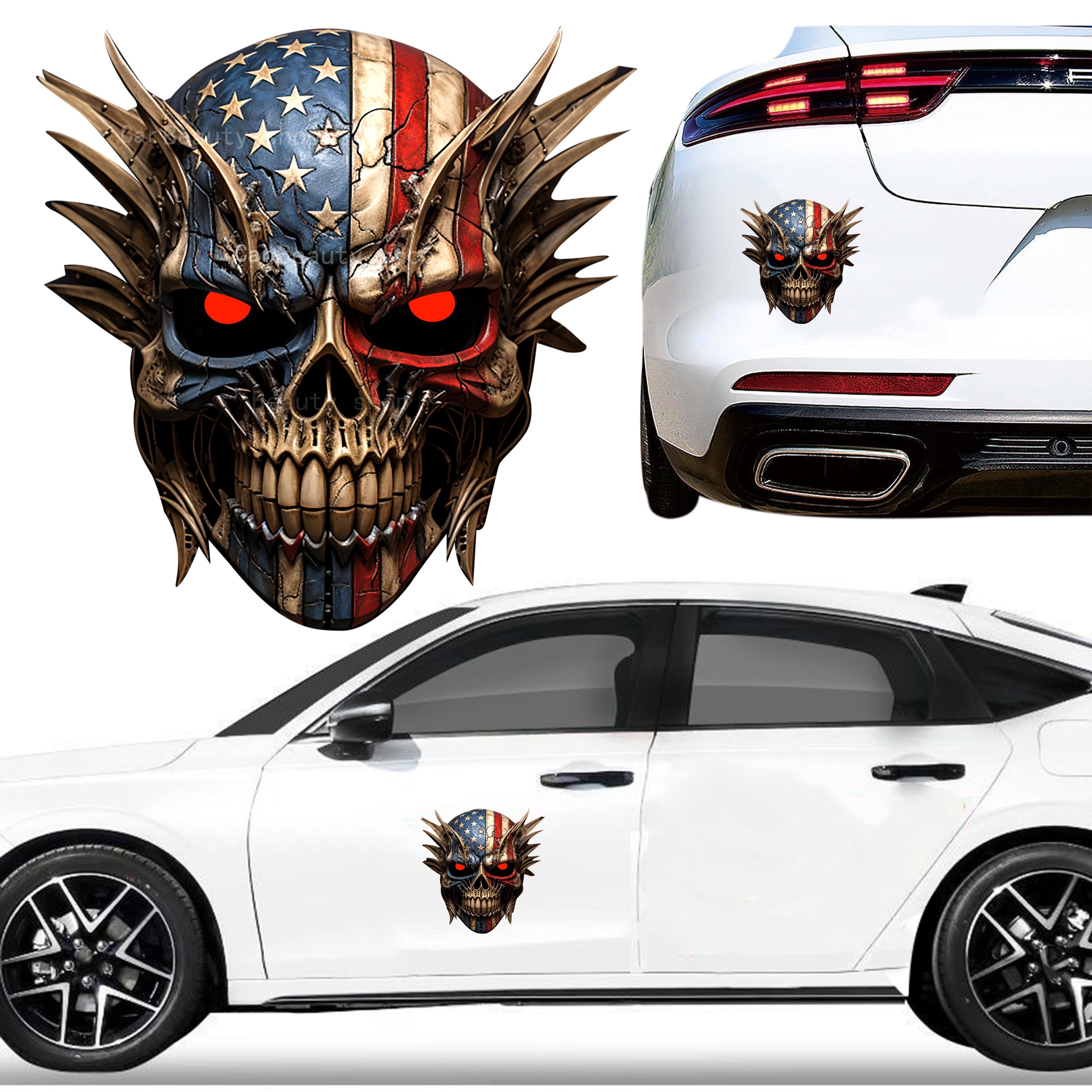 American Flag And Skull Car Vinyl Decals Motorcycles - Temu