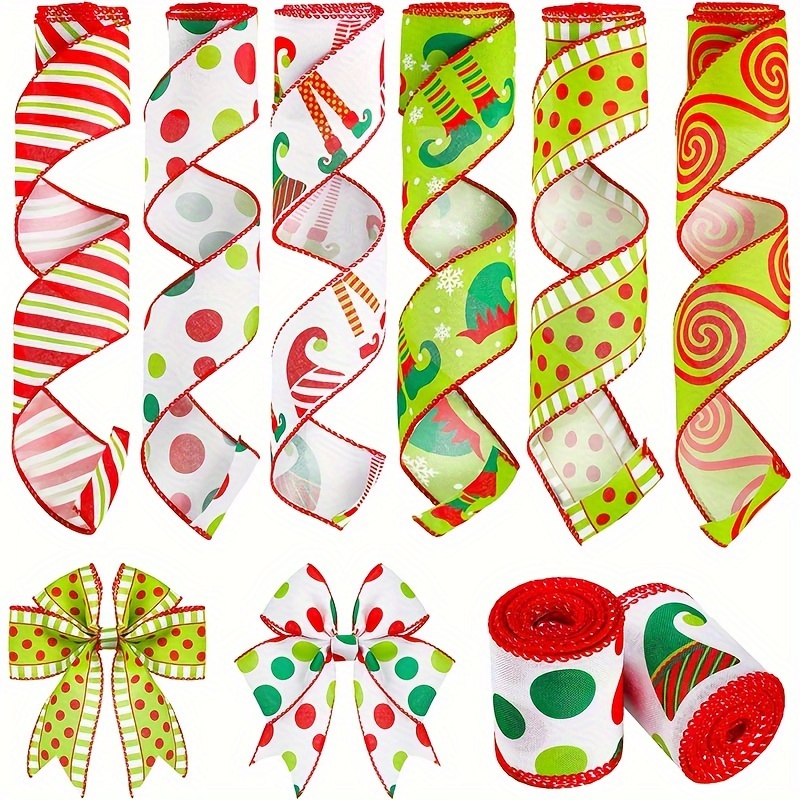 Curve Striped Wired Christmas Ribbon - 2 1/2 x 10 Yards, Red Glitter,  Natural Ribbon, Candy Cane Swirls, Garland, Gifts, Wreath, Bows 