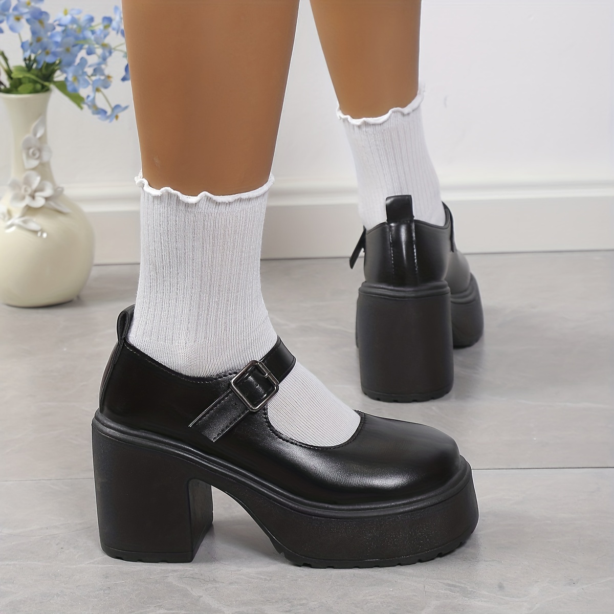 Mary Janes De Color Sólido Para Mujer, Zapatos De Plataforma Minimalista  Con Punta Redonda, Zapatos De Tacón De Bloque Informales Y De Muy Buen Gusto