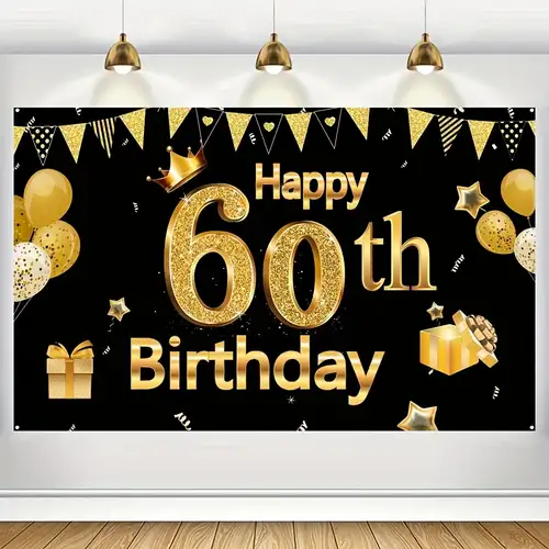 Fondo de feliz 60 cumpleaños para sesión fotográfica, cartel para fiesta de  cumpleaños con purpurina dorada, decoración de fondo, regalo, globos