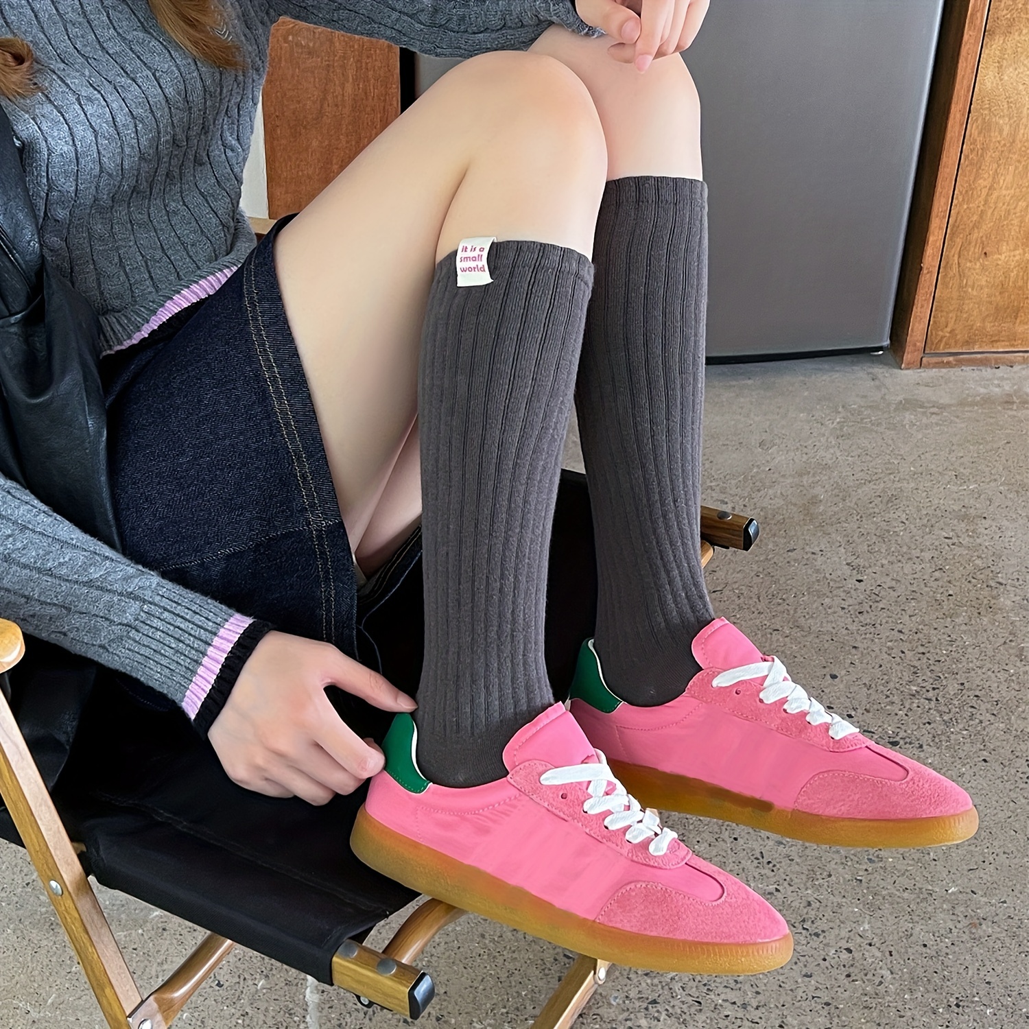 Letter Patched Calf Socks Knee High Women's Stockings