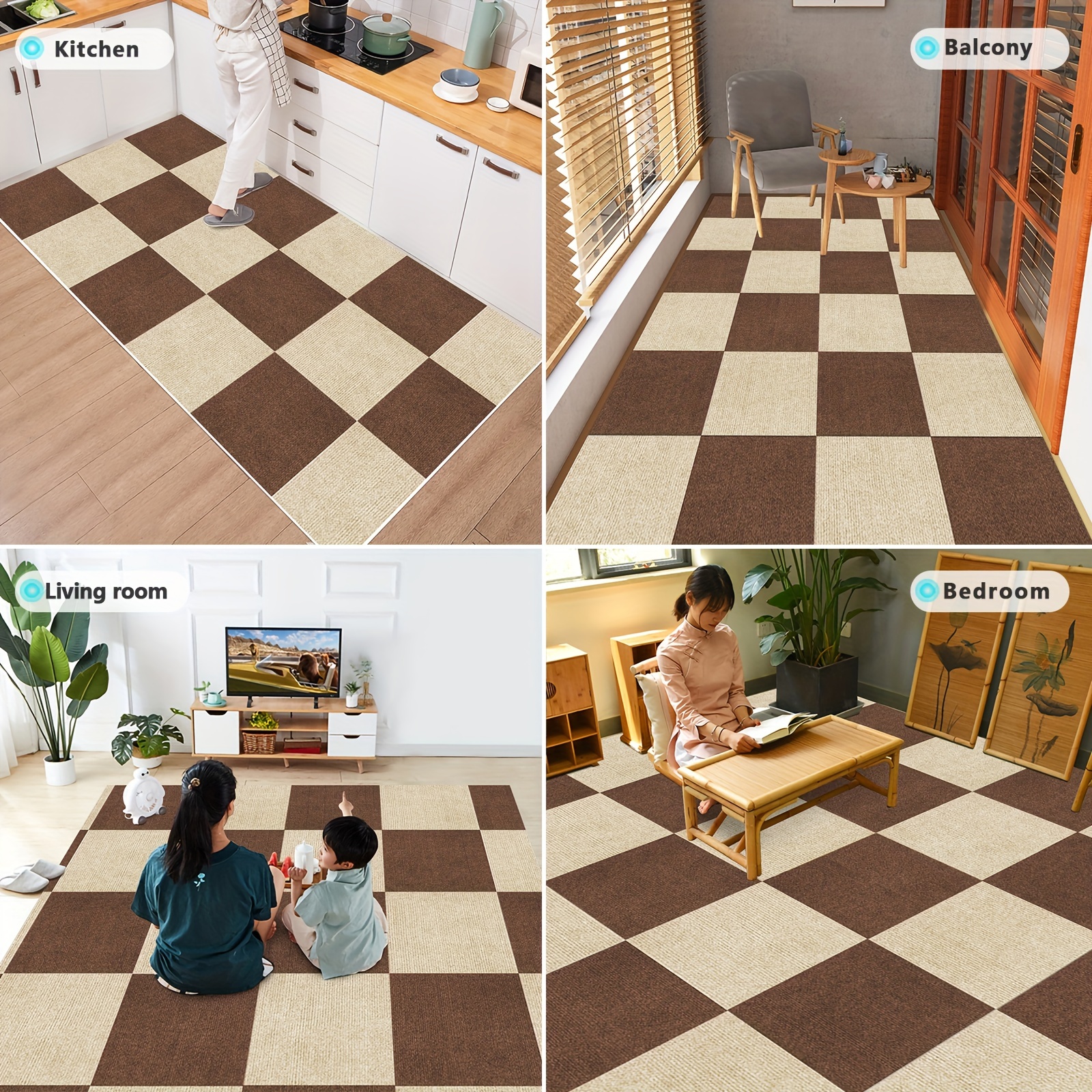 Carpet Floor Tiles With Adhesive Stickers Diy Size Square - Temu