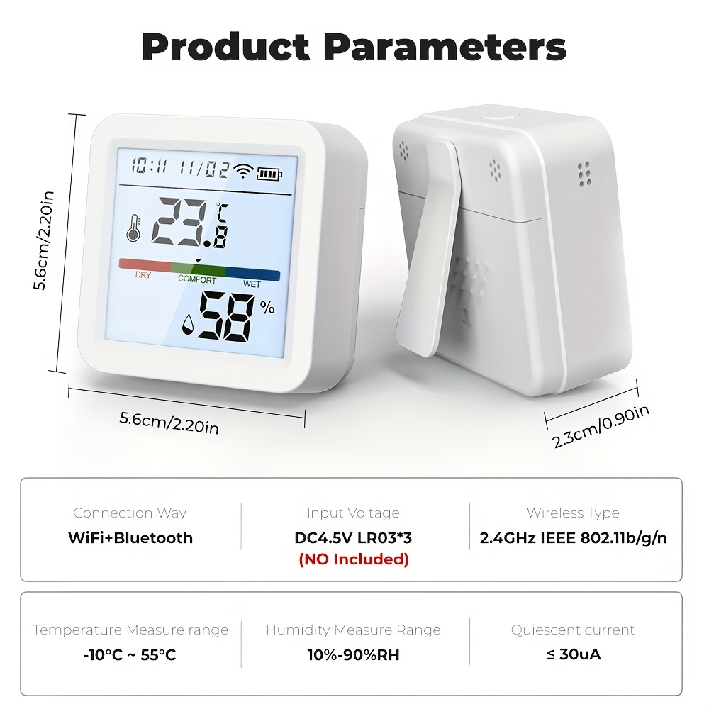 Thermomètre et hygromètre WiFi intelligent, capteur numérique d'humidité et  de température pour pièce intérieure avec alerte de notification APP