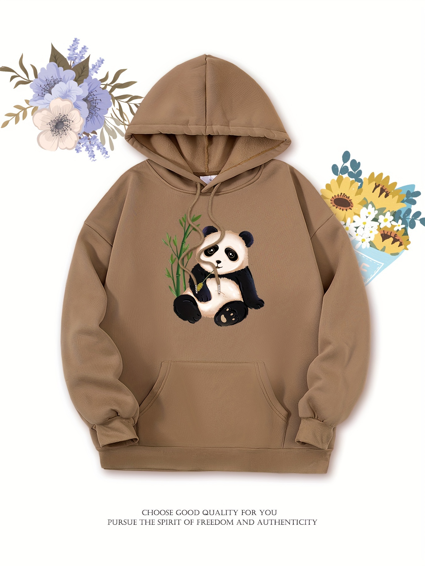 Cartoon Print Drawstring Hooded Sweatshirt Long Sleeves Kangaroo Pocket Casual Hoodie Women s Activewear