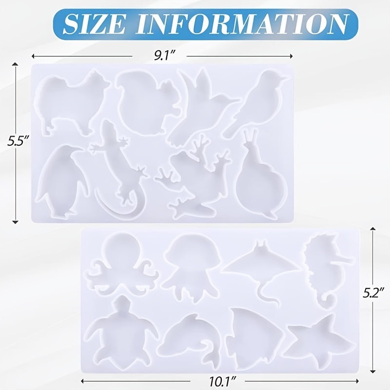 XXKJSZJQ Resin Molds Silicone, 2 Sets Animal Epoxy Resin Molds with 16  Kinds Marine, Terrestrial Animals Silicone Molds for Epoxy Resin,DIY  Pendants