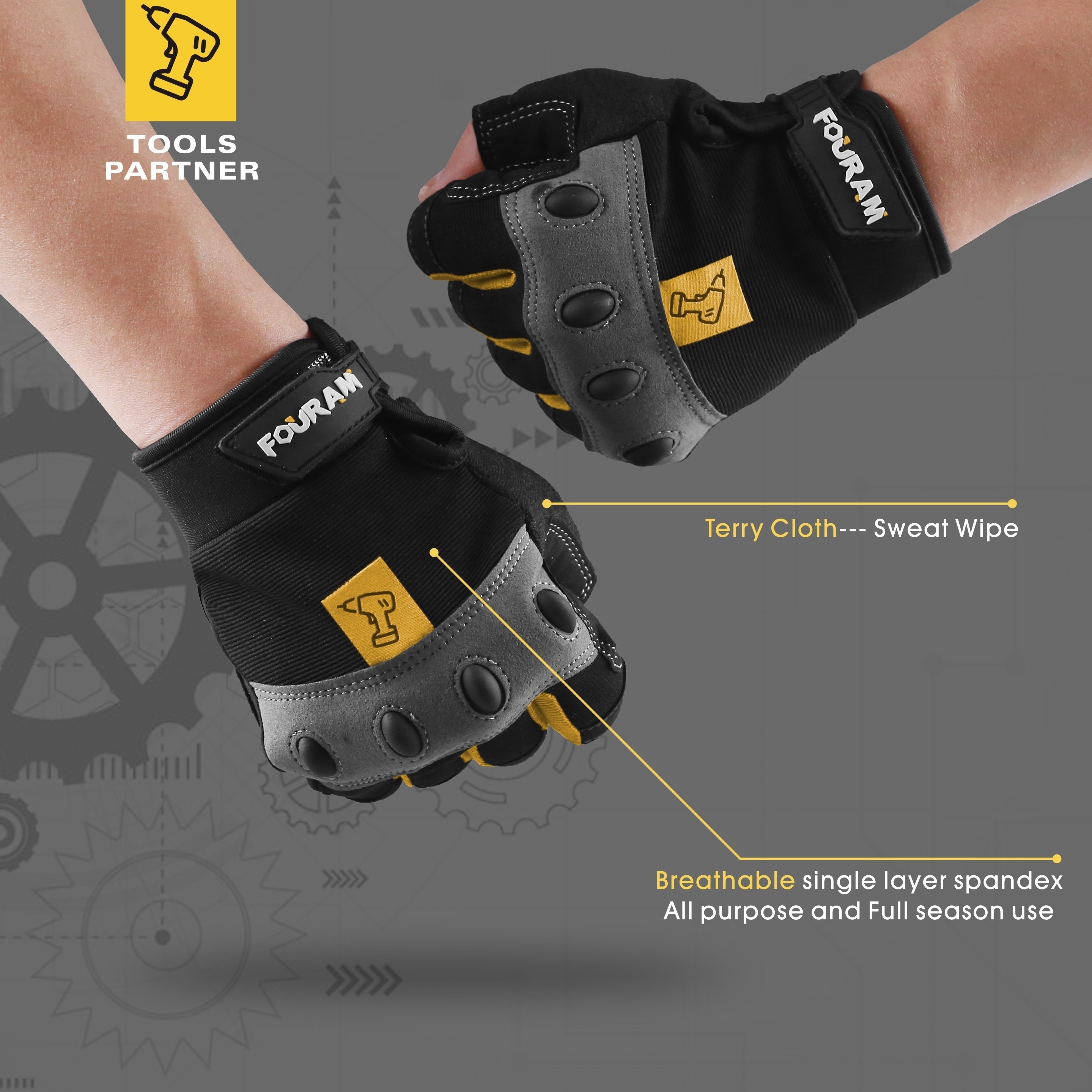 1 paio, guanti da lavoro, guanti da meccanico senza dita per uomini,  Shock-Grip, anti-collisione per uomini e donne