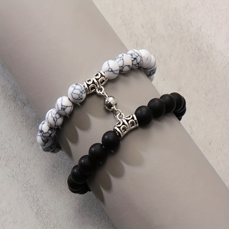 Yoga Natural White Pine Matte Stone Beaded Bracelets For Men - Temu