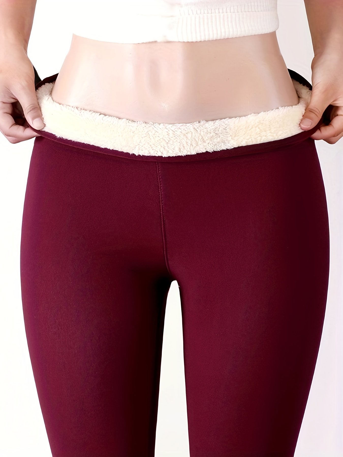 Womens 24 Fleece Lined Leggings Petite High Waisted Thermal Winter Pants  Yoga Running Tights Pockets Wine Red S