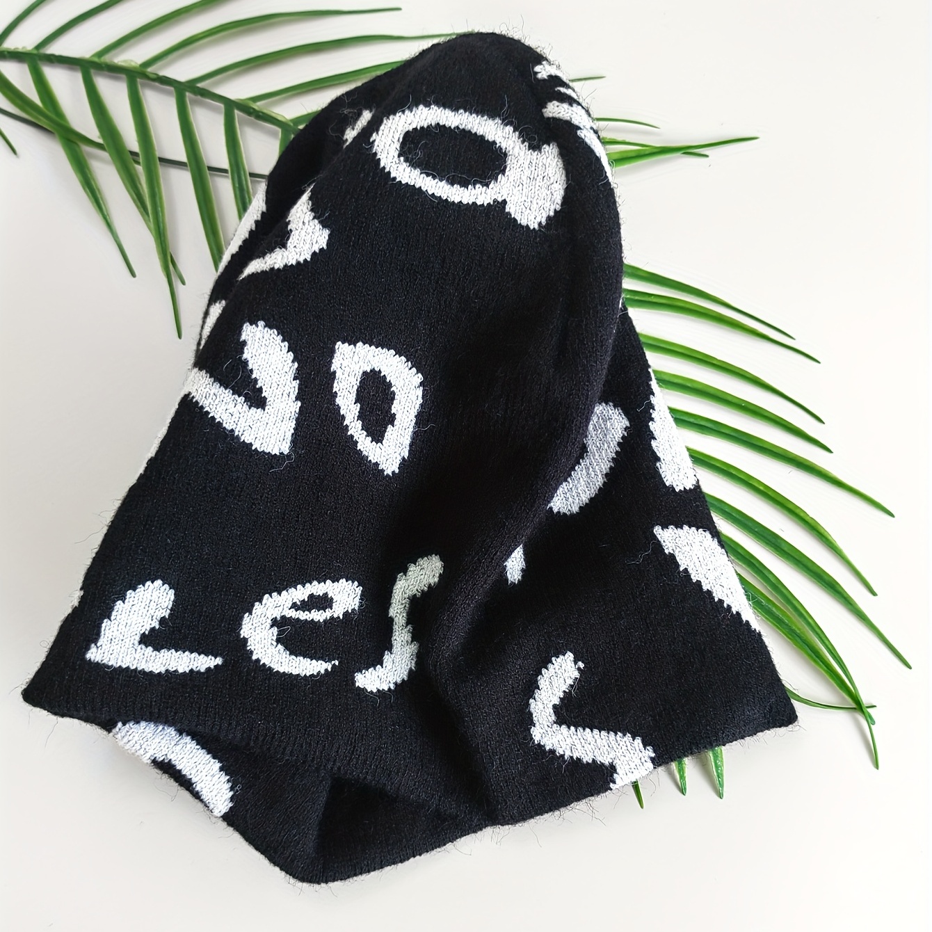 Letter Jacquard Beanie Soft Knit Hat Windproof Warm Cap