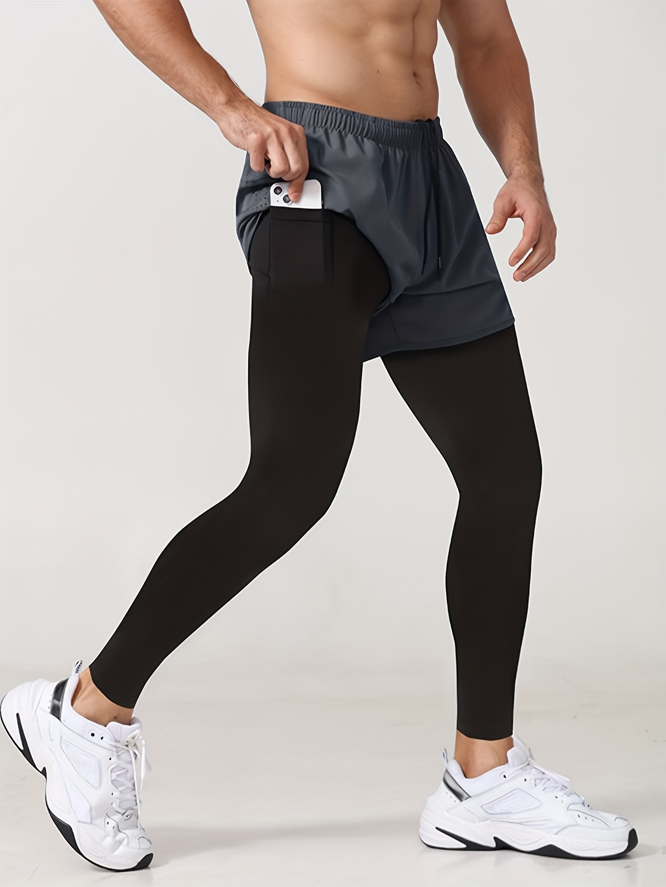 Running Shorts Mens Leggings and shorts 2 in 1 Double layer Gym Fitness  Sports Shorts with Pocket