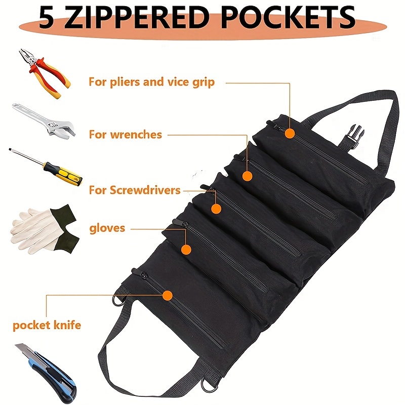 1pc Tool Roll Bag 5 Pockets Multi Purpose Roll Up Tool Bag - Temu