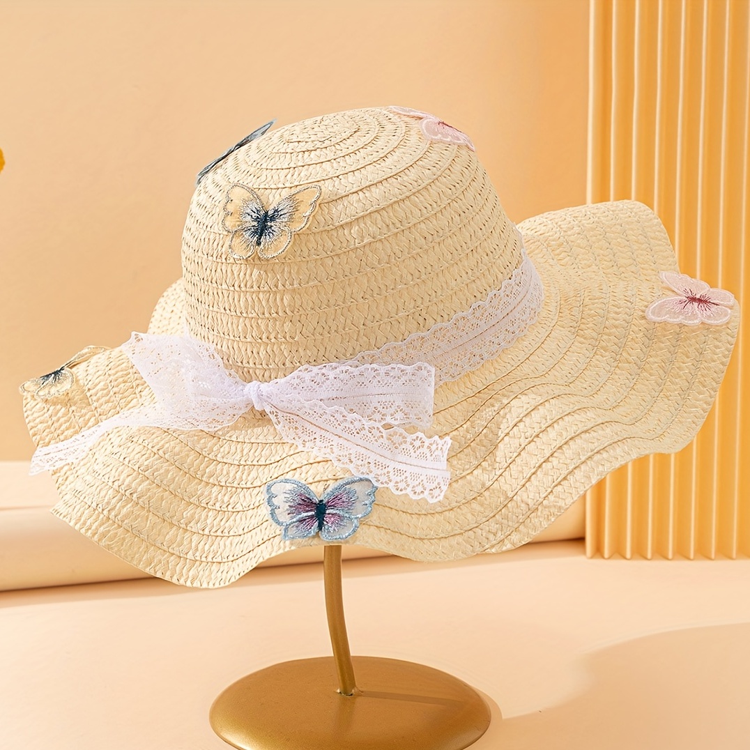 Women's Sun Hat Lace Streamer Butterfly Decoration Ruffle - Temu